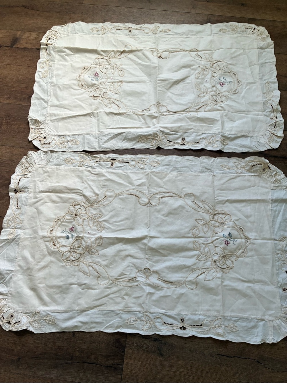 VTG Battenburg Lace King Pillow Shams Set 2 Cream Cotton Embroidered